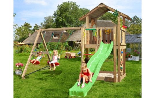 Lektorn Chalet 2.1, inkl. Swing modul, 120 kg sand, grön rutschkana - 