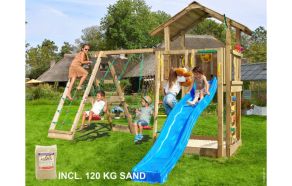 Lektorn Chalet 2.1, inkl. Climb modul, 120 kg sand, bl&aring; rutschkana